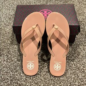 Tory Burch Tan Sandals with Logo Medallion